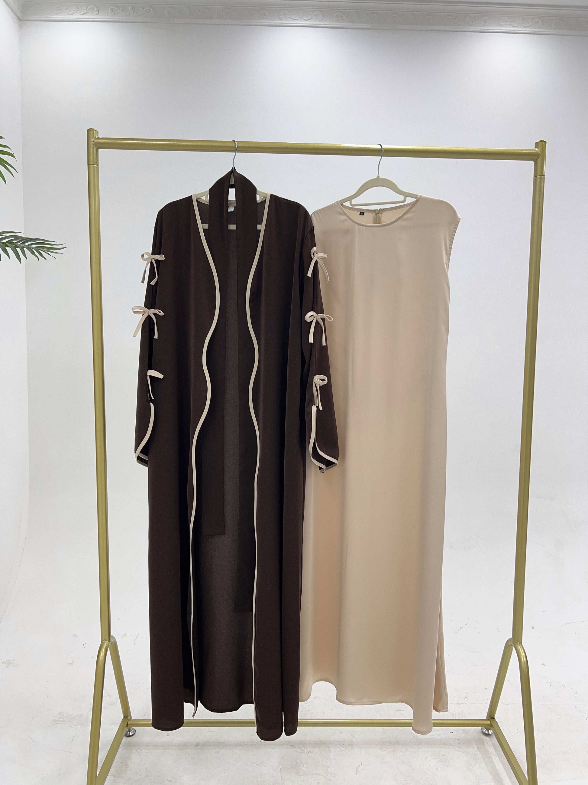 Bow Open Abaya - Brown