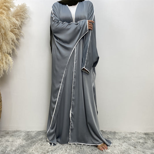 Luxury Satin Open Abaya Gray