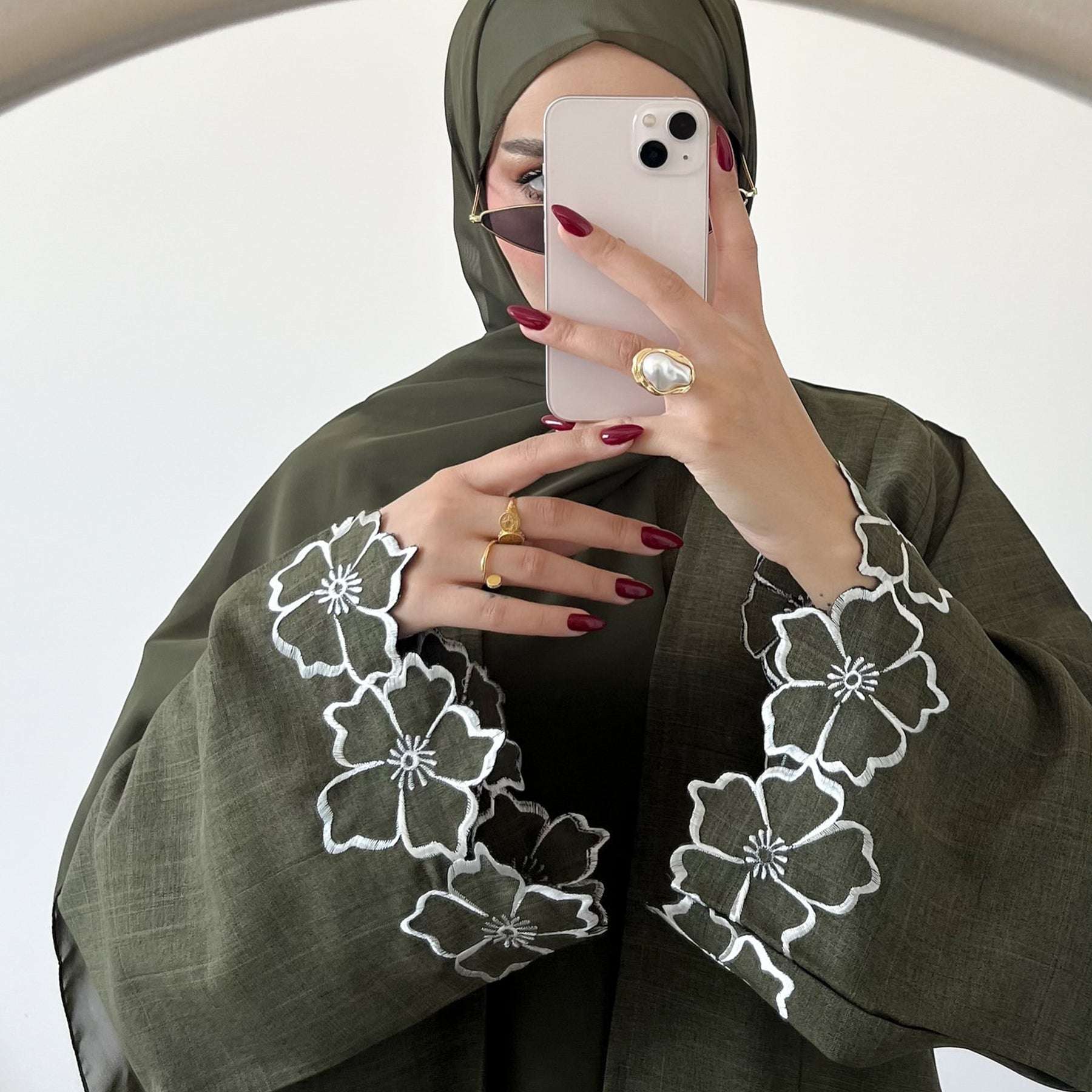 Noor Linen Abaya Set - Brown