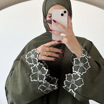 Noor Linen Abaya Set - Brown