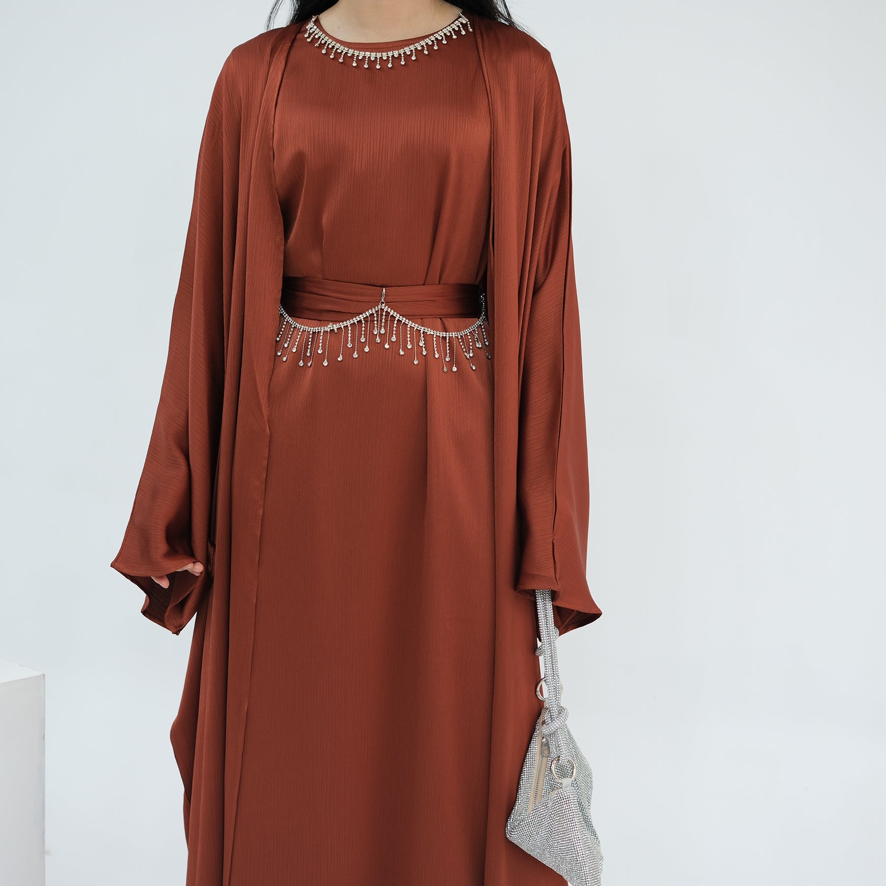 Luxury Silk Abaya Set - Black - Nour Modesty