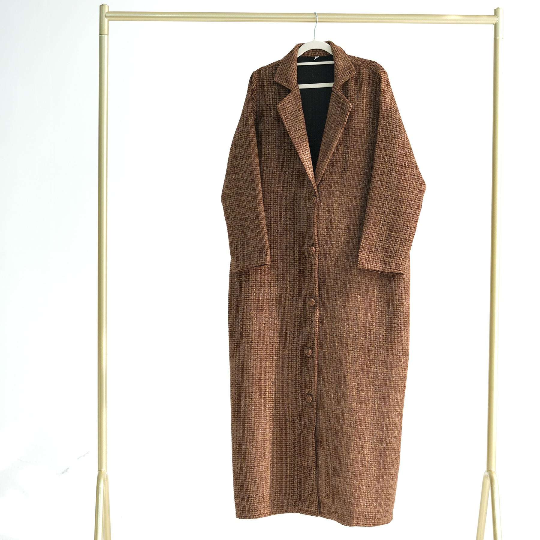Elegant Tweed Longline Abaya Coat - Brown