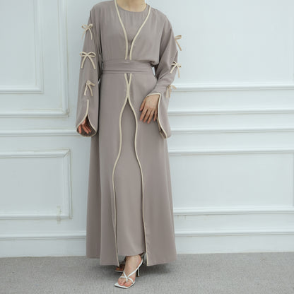 Bow Open Abaya - Brown - Nour Modesty