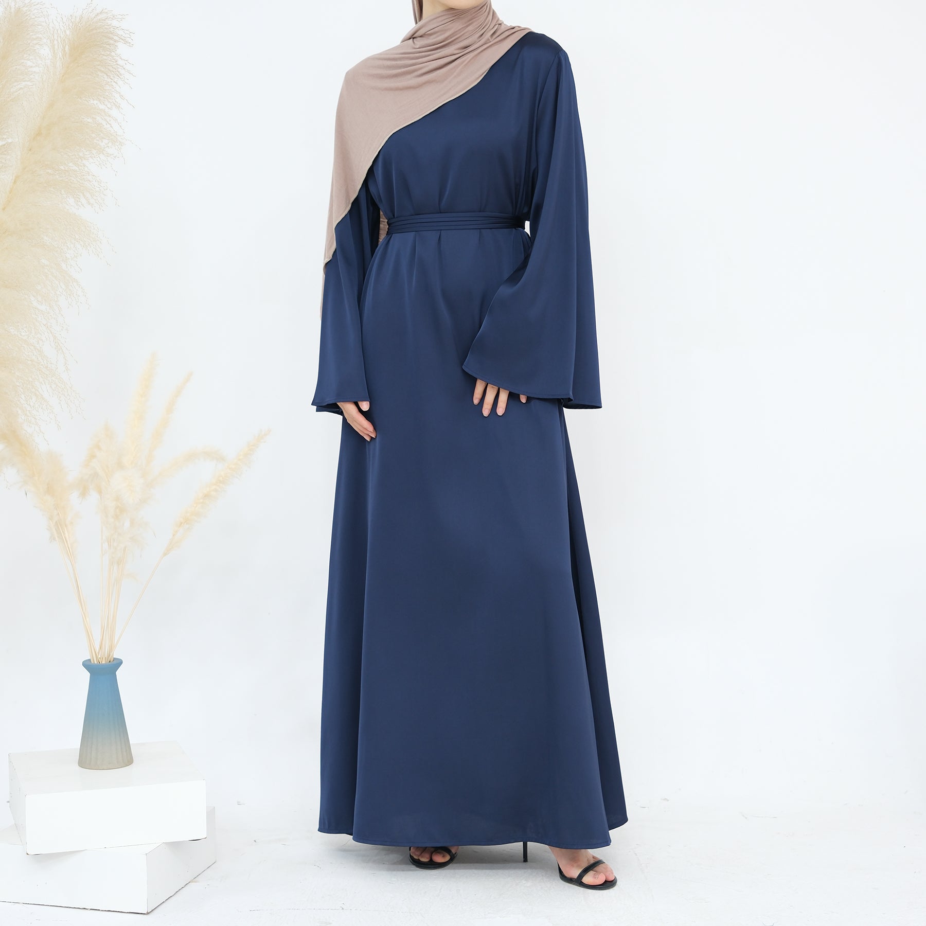 Luxury Long Satin Cape Dress - Nour Modesty