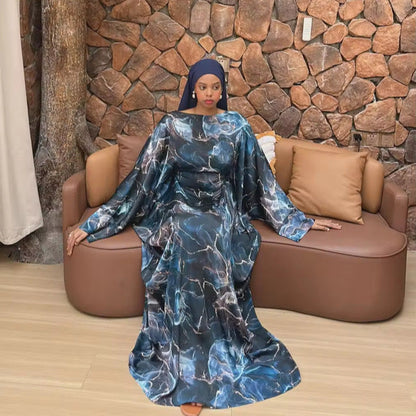 Printed Butterfly Abaya - Marble Blue - Nour Modesty