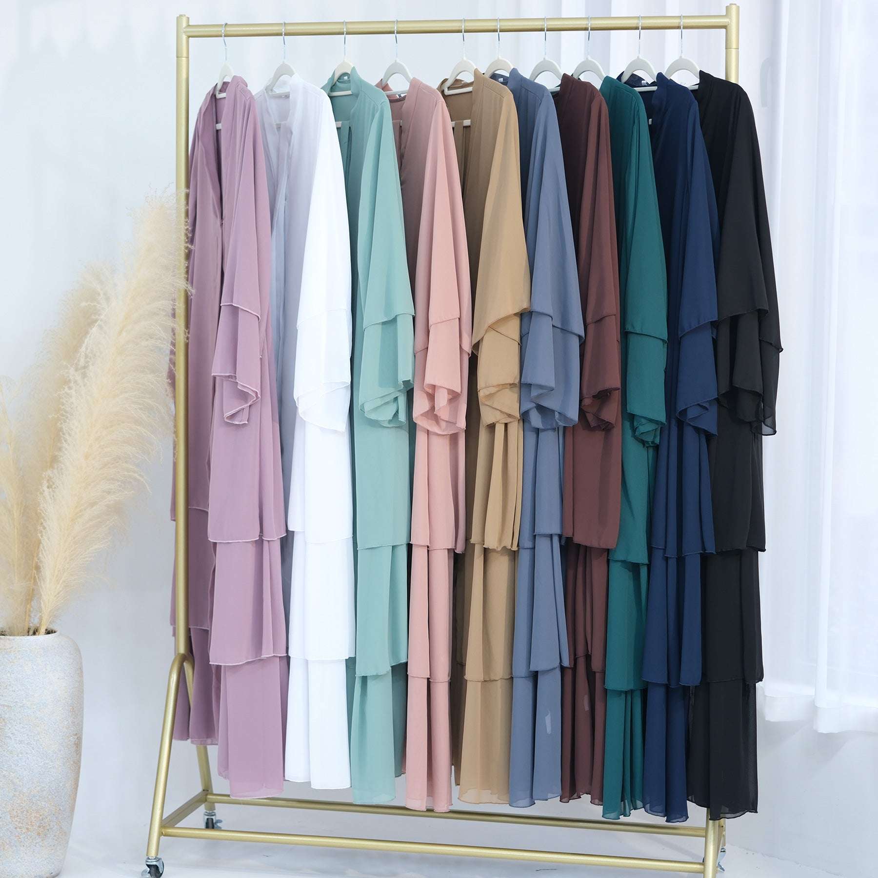 Luxury Layered Open Abaya - Dusty Pink