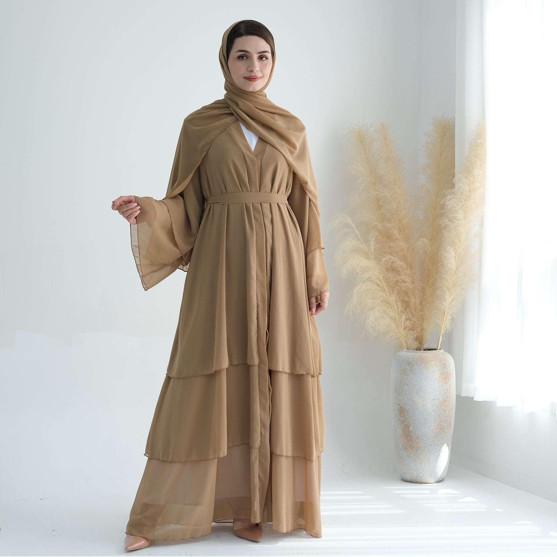 Luxury Layered Open Abaya - Navy Blue