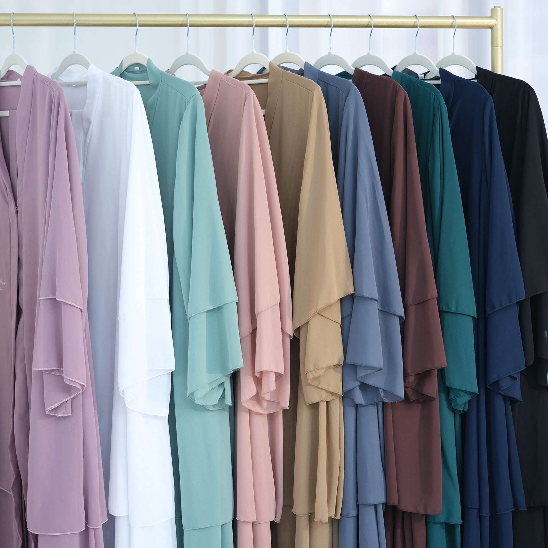 Luxury Layered Open Abaya - Dusty Pink