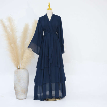 Luxury Layered Open Abaya - Navy Blue