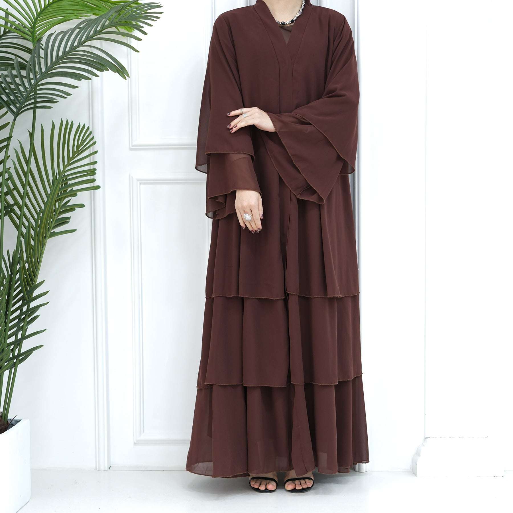 Luxury Layered Open Abaya - Navy Blue