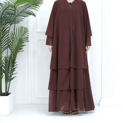 Luxury Layered Open Abaya - Navy Blue