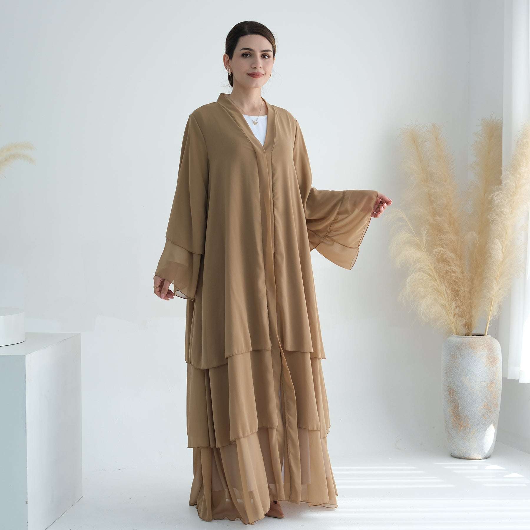 Luxury Layered Open Abaya - Navy Blue