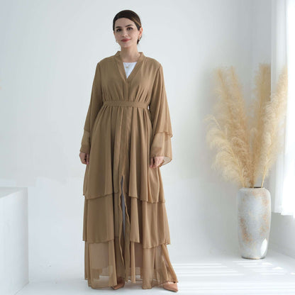 Luxury Layered Open Abaya - Navy Blue