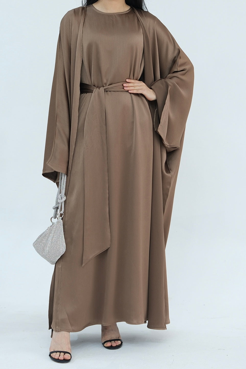 Luxury Silk Abaya Set - Black - Nour Modesty
