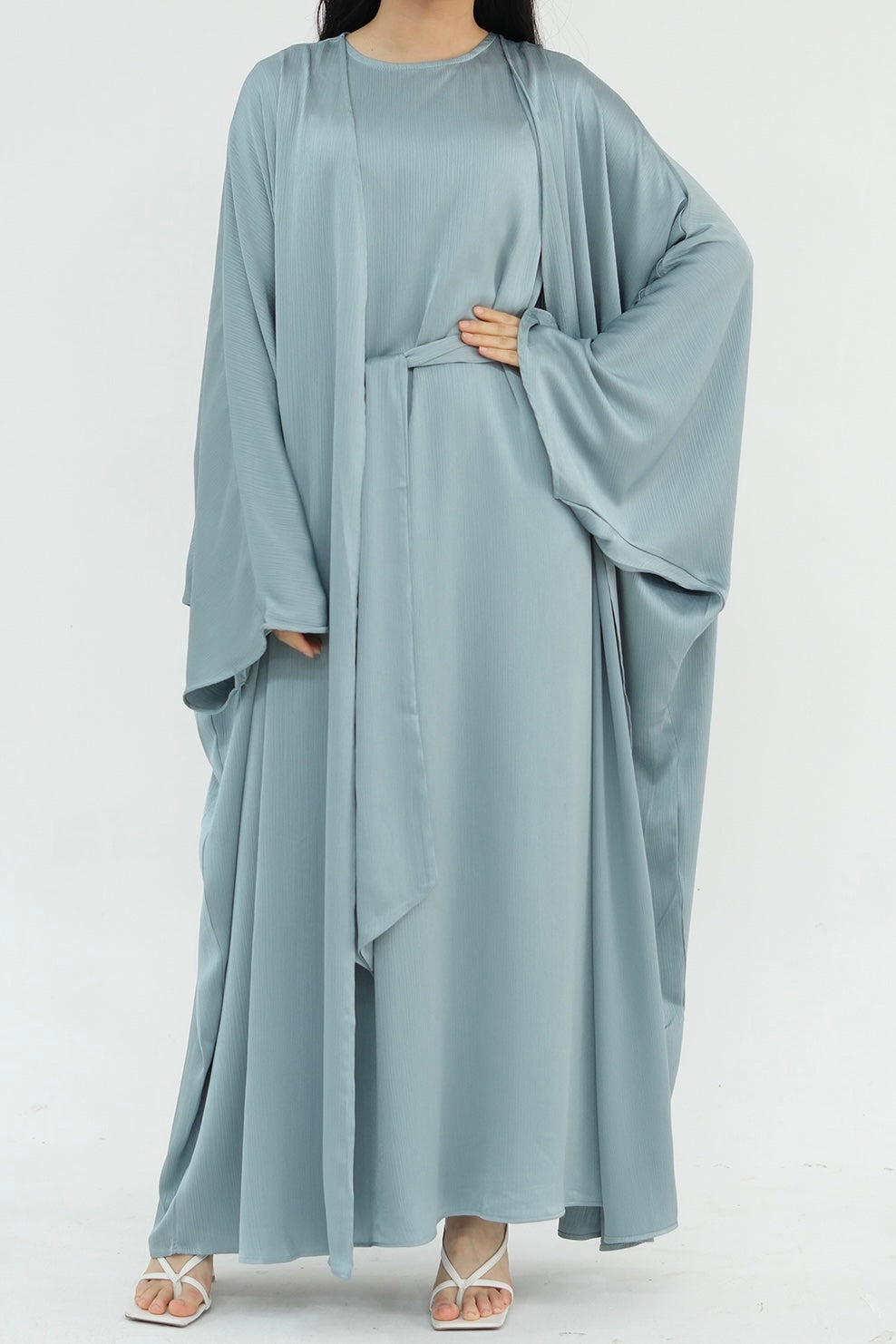 Luxury Silk Abaya Set - Black - Nour Modesty
