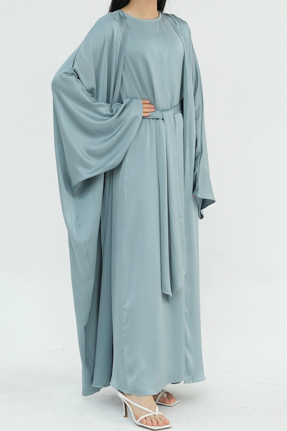 Luxury Silk Abaya Set - Black - Nour Modesty