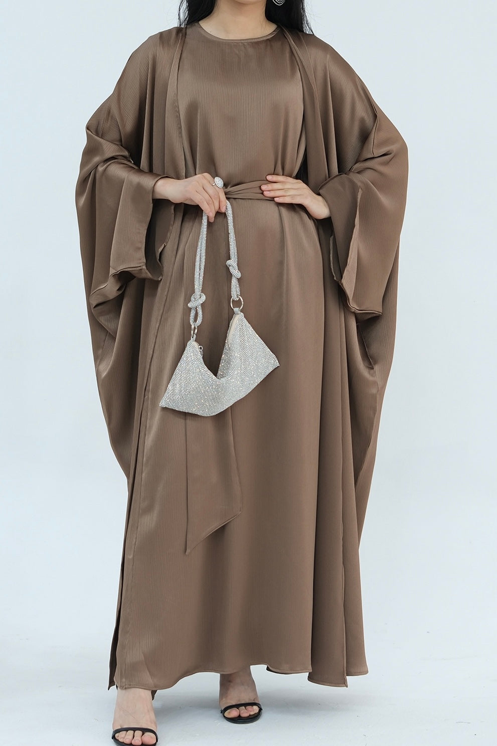 Luxury Silk Abaya Set - Black - Nour Modesty