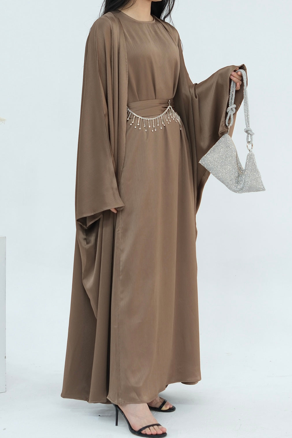 Luxury Silk Abaya Set - Black - Nour Modesty