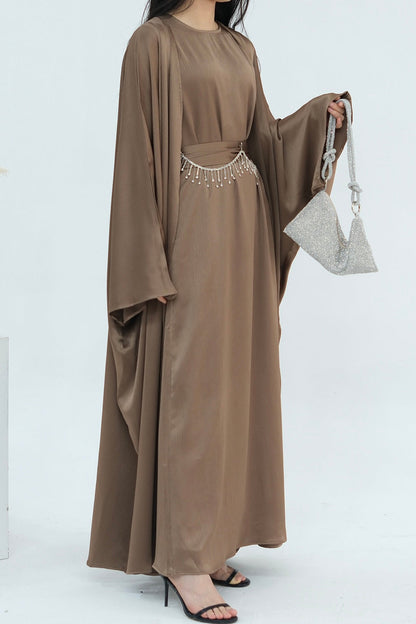 Luxury Silk Abaya Set - Black - Nour Modesty