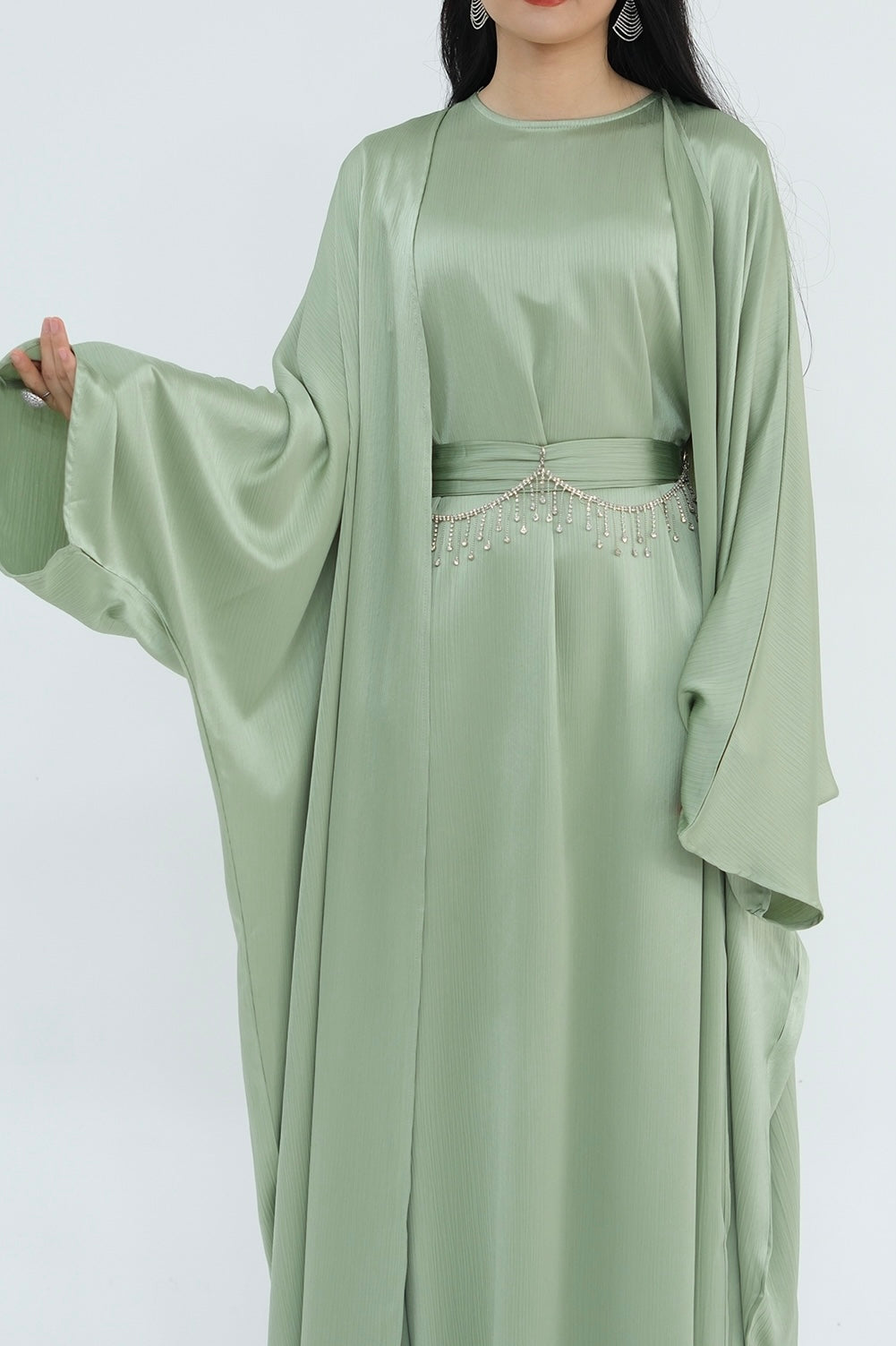 Luxury Silk Abaya Set - Black - Nour Modesty