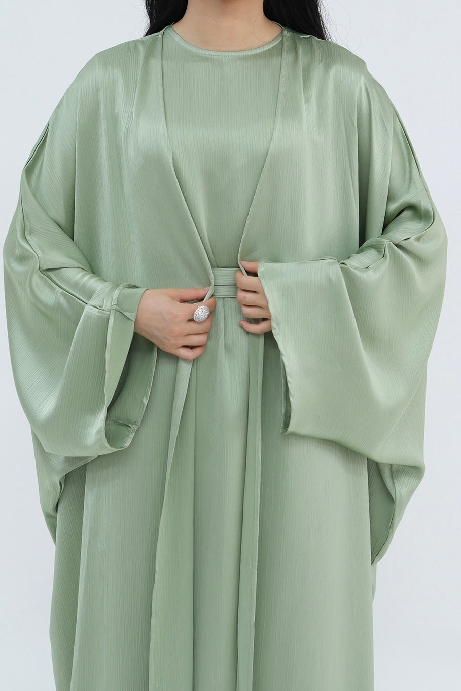 Luxury Silk Abaya Set - Black - Nour Modesty