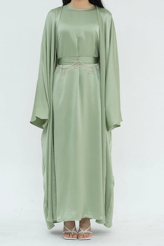 Luxury Silk Abaya Set - Black - Nour Modesty