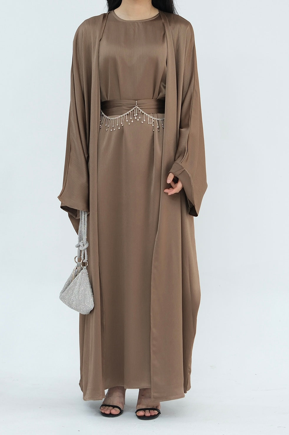 Luxury Silk Abaya Set - Black - Nour Modesty