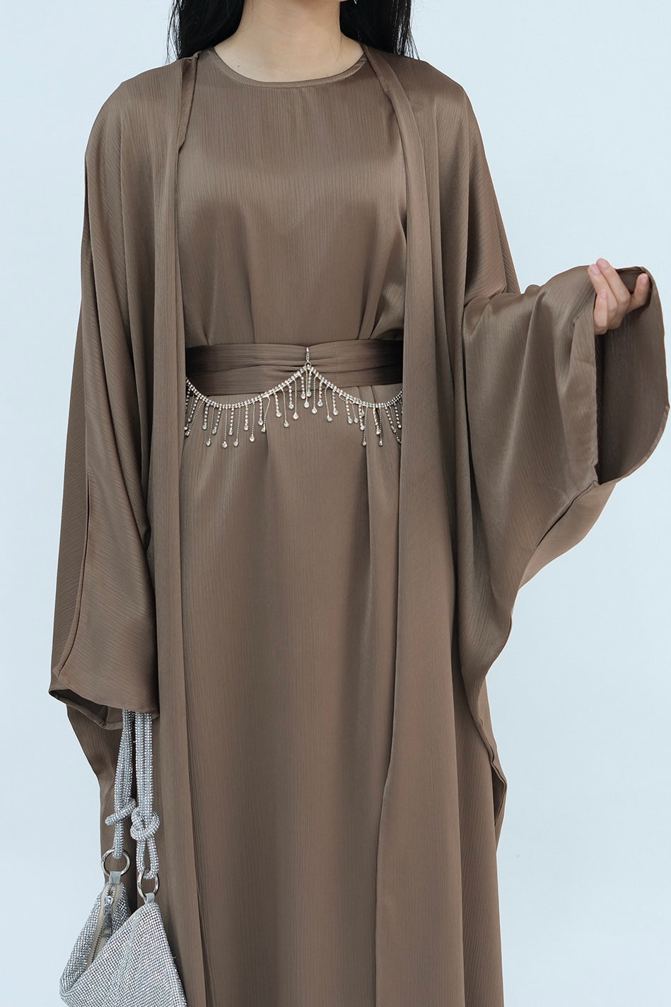 Luxury Silk Abaya Set - Black - Nour Modesty