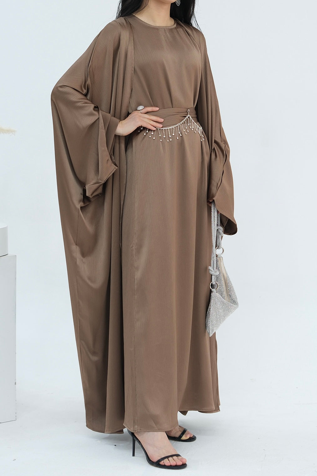 Luxury Silk Abaya Set - Black - Nour Modesty