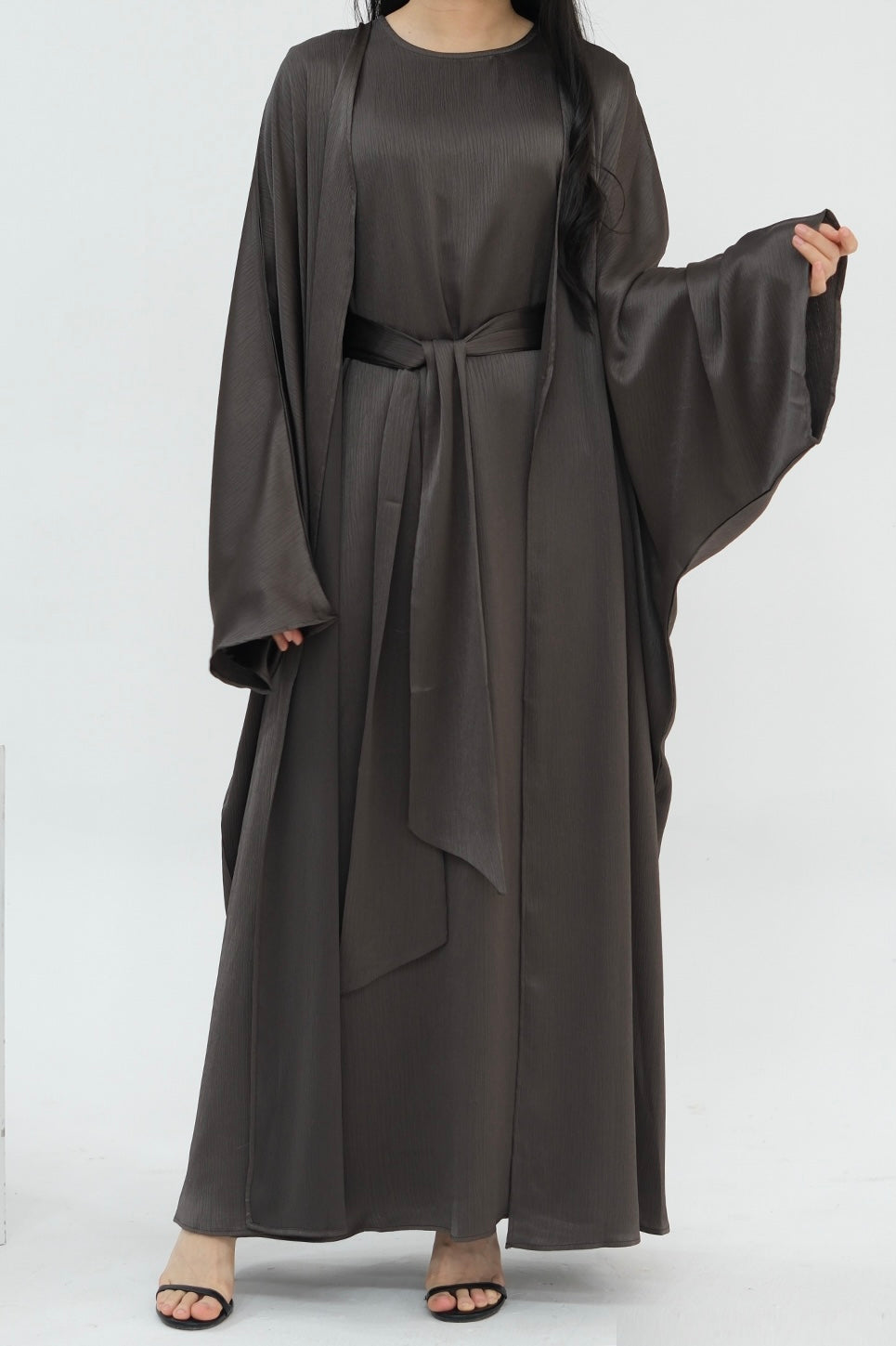 Luxury Silk Abaya Set - Black - Nour Modesty