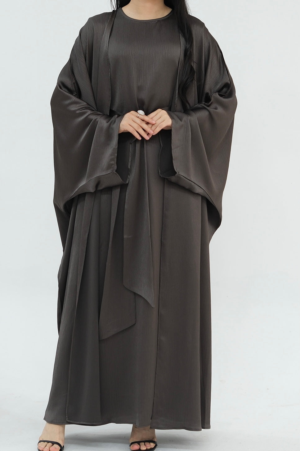 Luxury Silk Abaya Set - Black - Nour Modesty