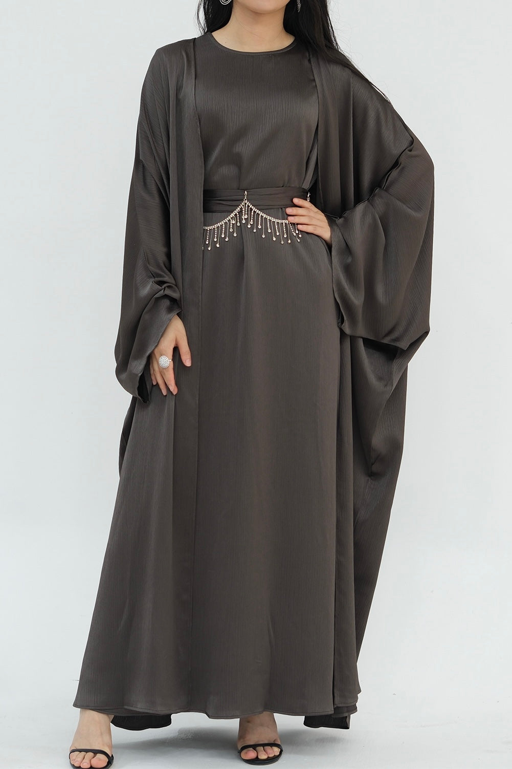 Luxury Silk Abaya Set - Black - Nour Modesty