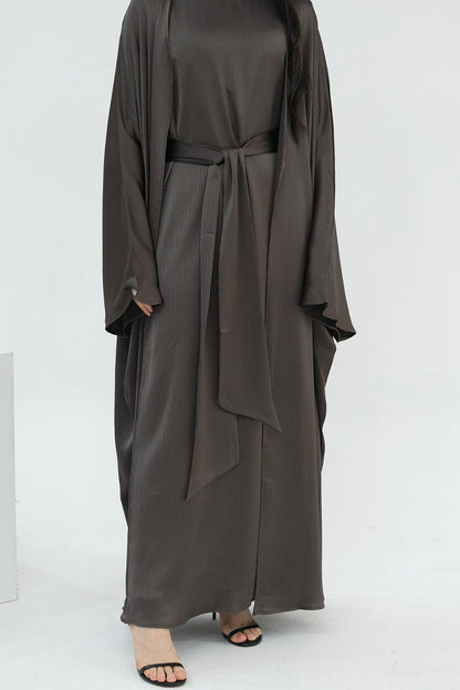 Luxury Silk Abaya Set - Black - Nour Modesty