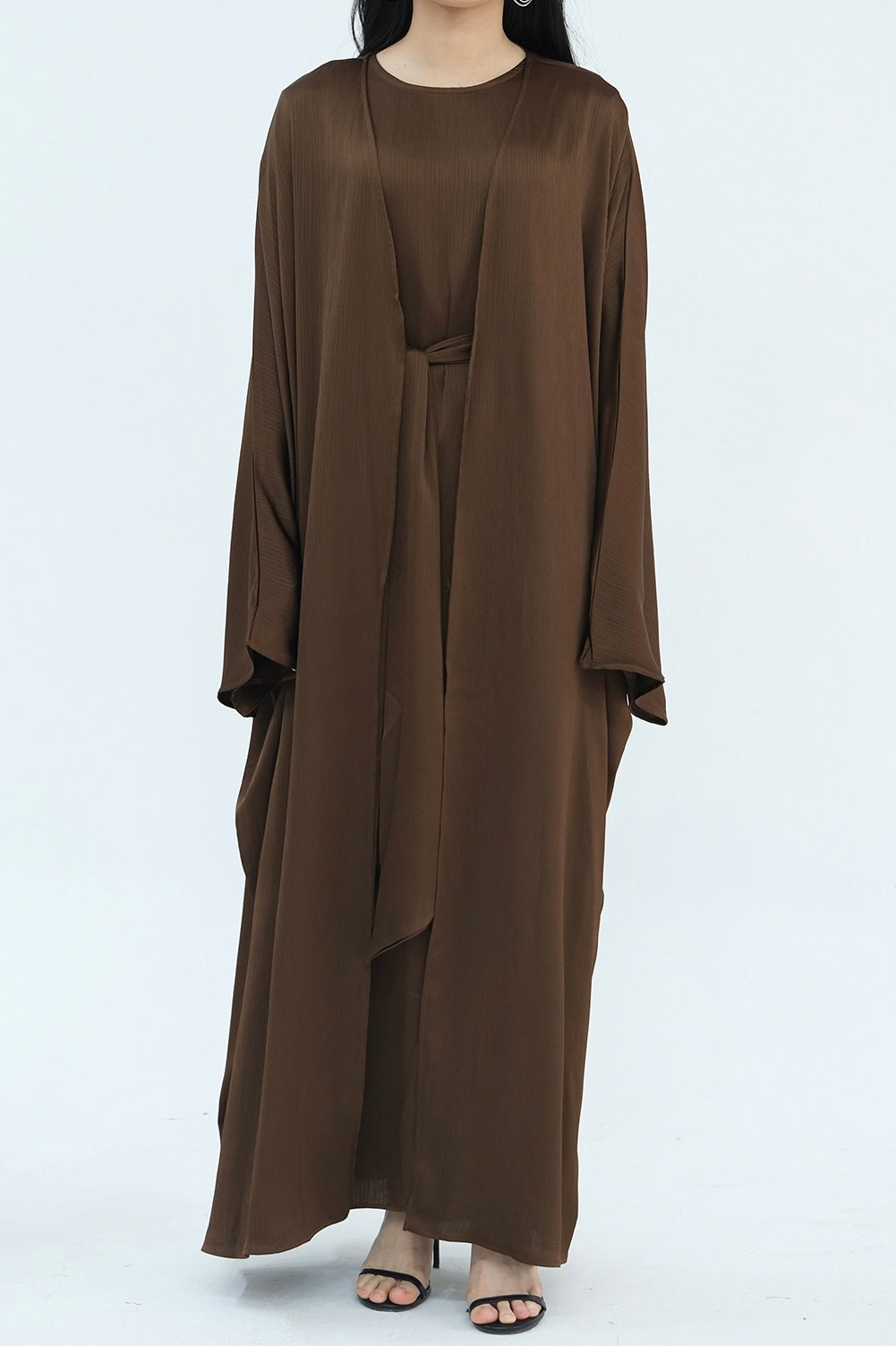 Luxury Silk Abaya Set - Black - Nour Modesty