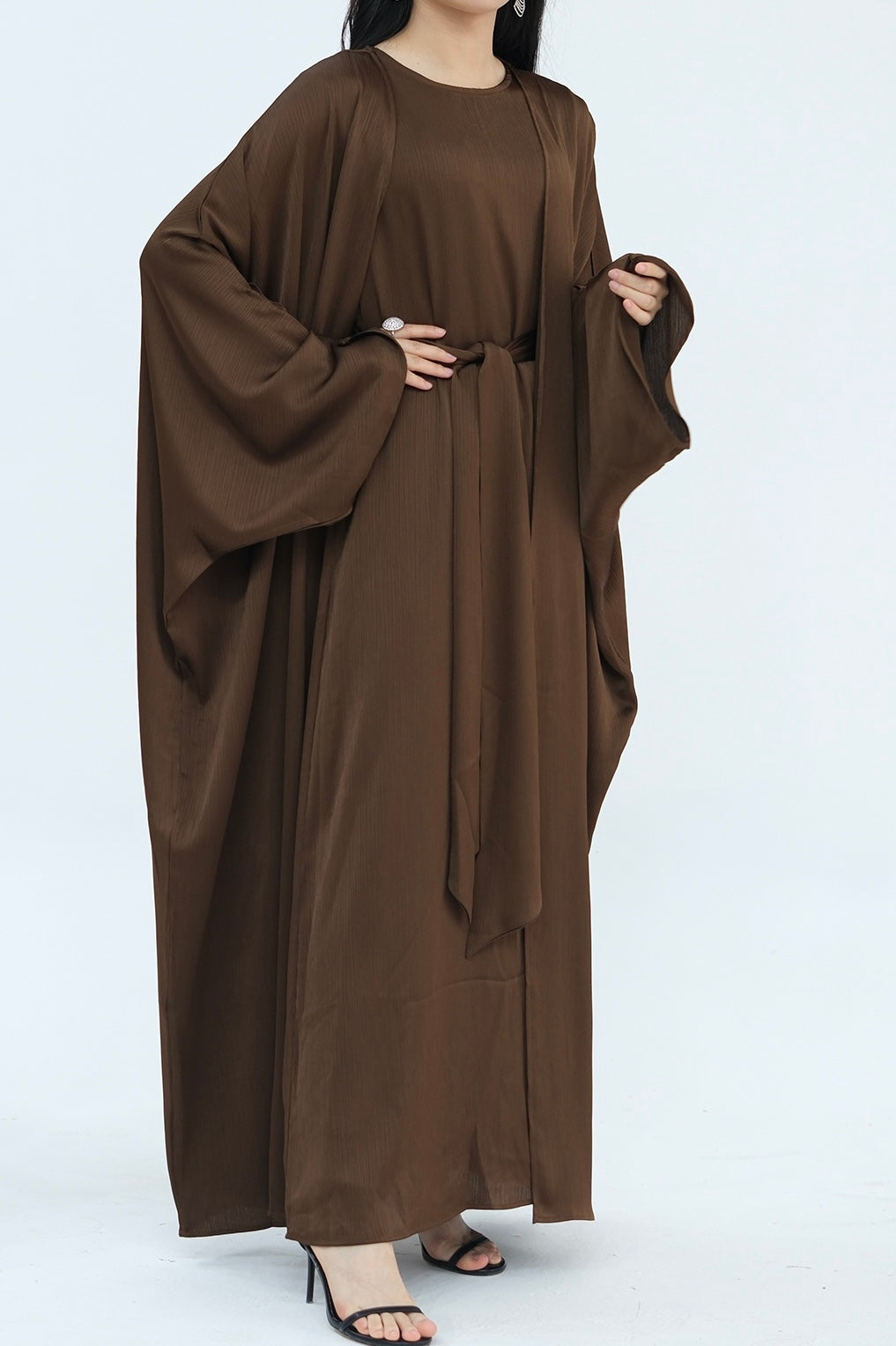 Luxury Silk Abaya Set - Black - Nour Modesty