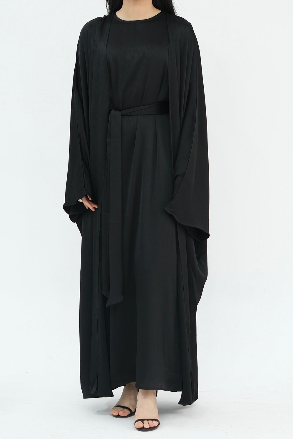 Luxury Silk Abaya Set - Black - Nour Modesty