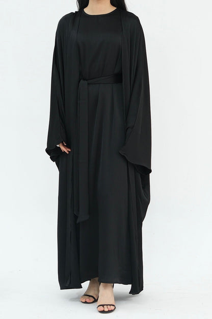 Luxury Silk Abaya Set - Black - Nour Modesty
