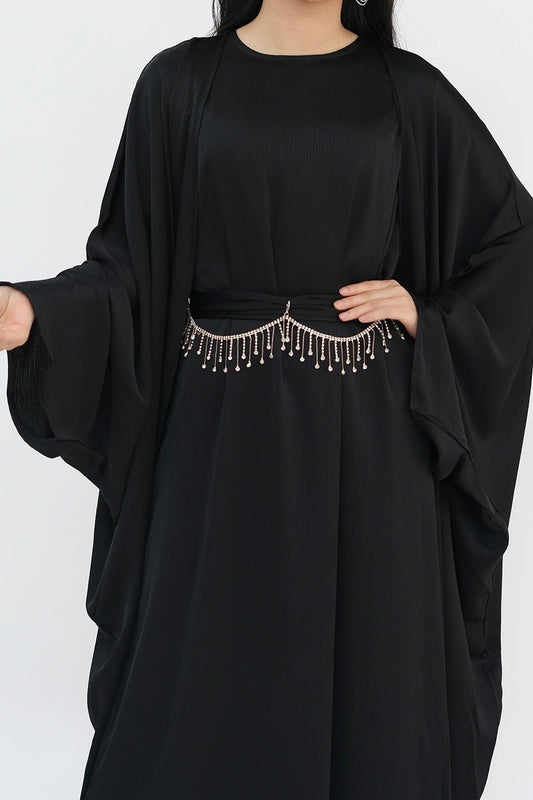 Luxury Silk Abaya Set - Black - Nour Modesty