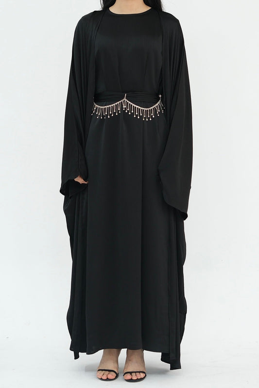 Luxury Silk Abaya Set - Black - Nour Modesty