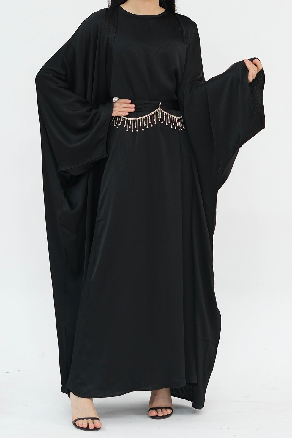 Luxury Silk Abaya Set - Black - Nour Modesty
