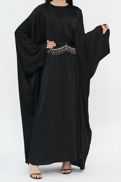 Luxury Silk Abaya Set - Black - Nour Modesty