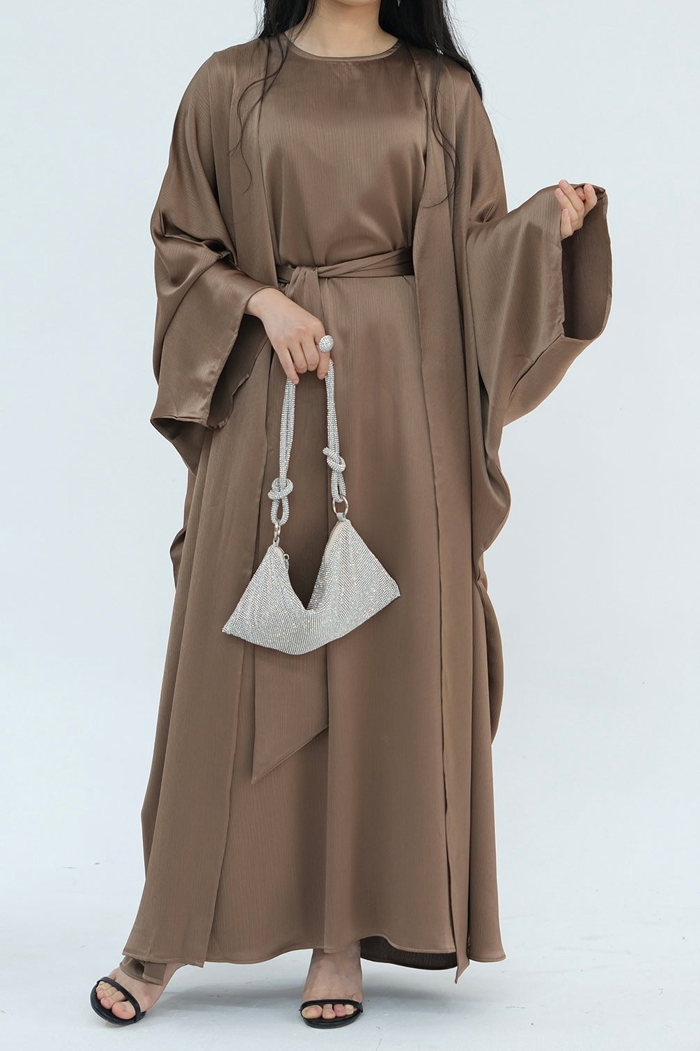 Luxury Silk Abaya Set - Black - Nour Modesty