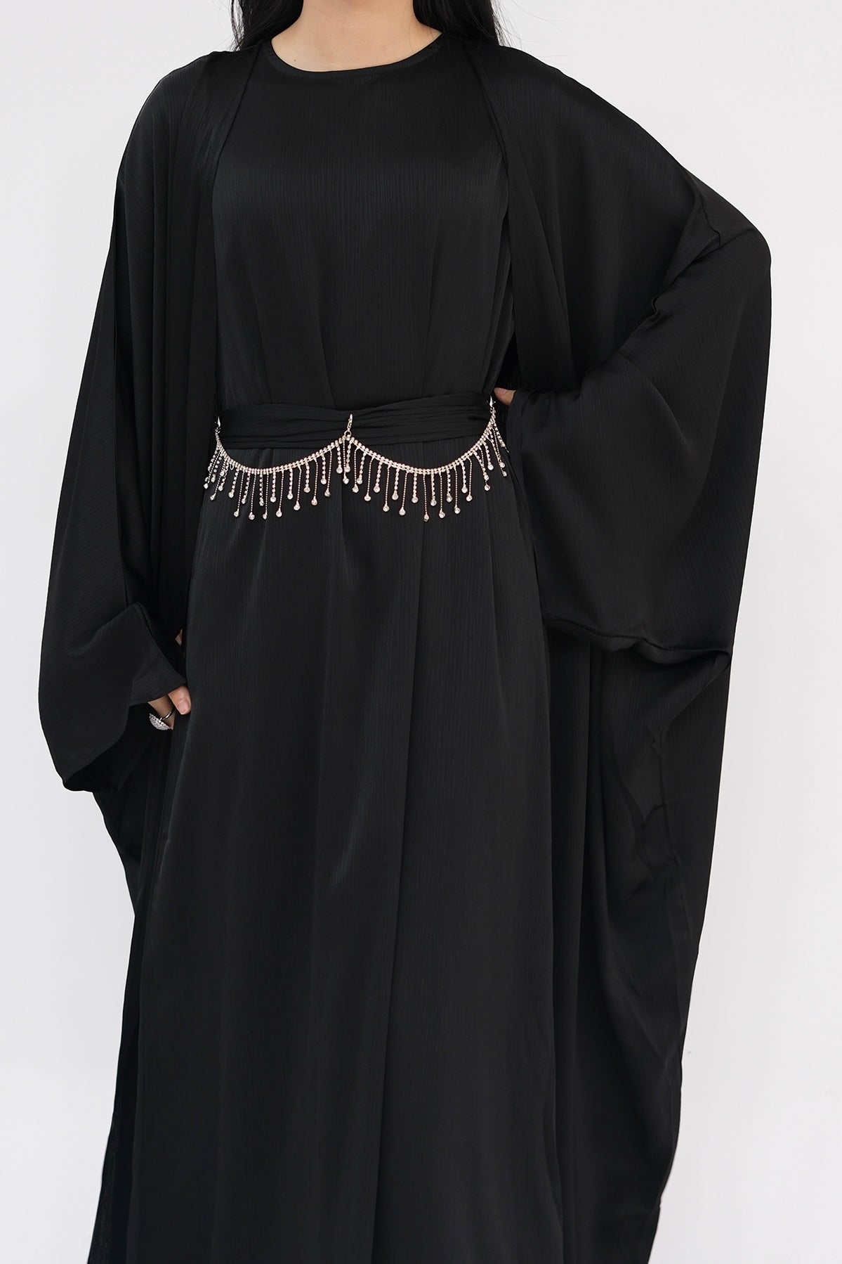 Luxury Silk Abaya Set - Black - Nour Modesty