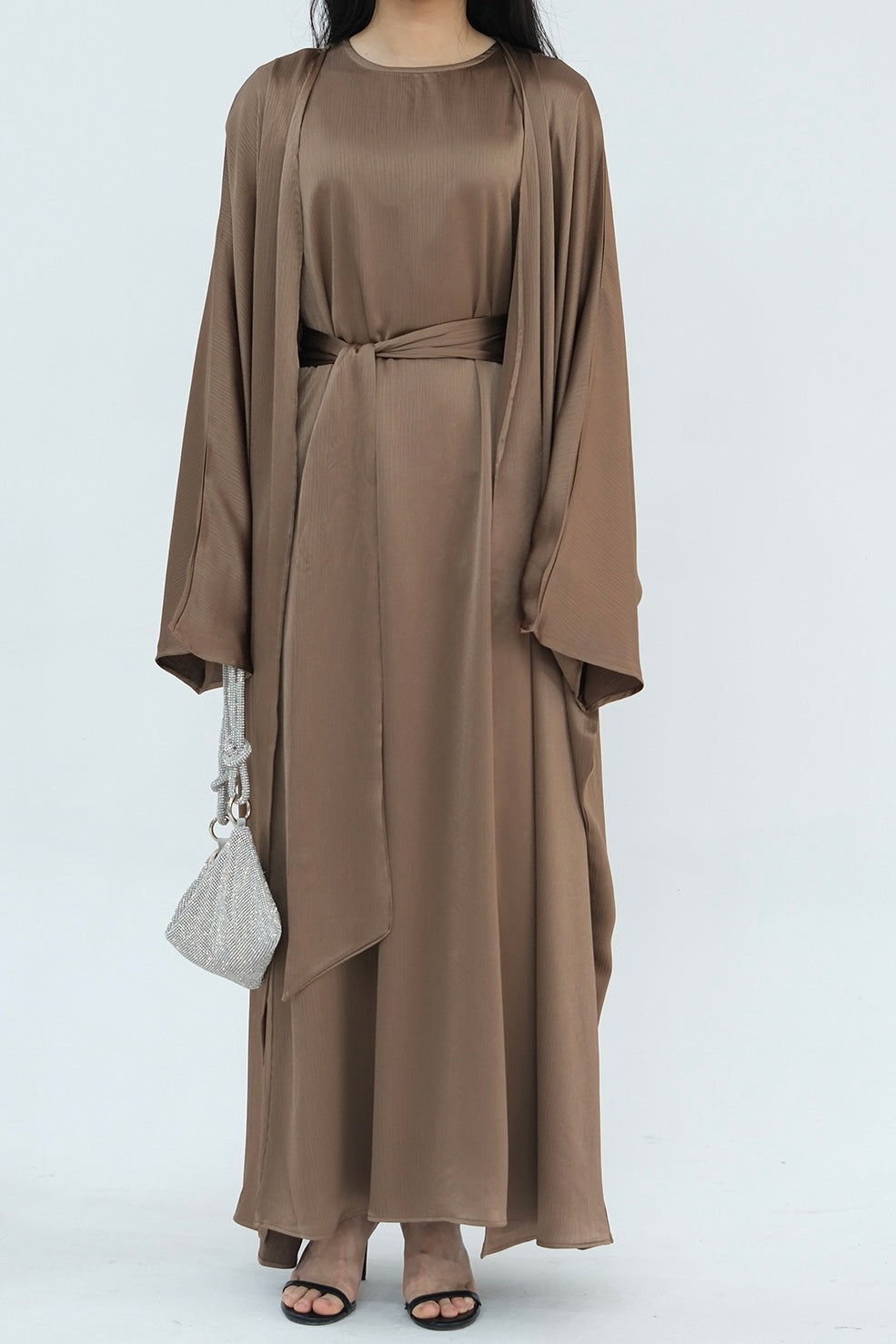 Luxury Silk Abaya Set - Black - Nour Modesty