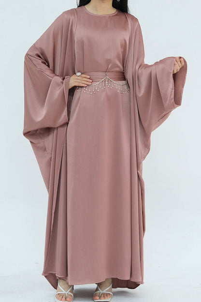 Luxury Silk Abaya Set - Black - Nour Modesty
