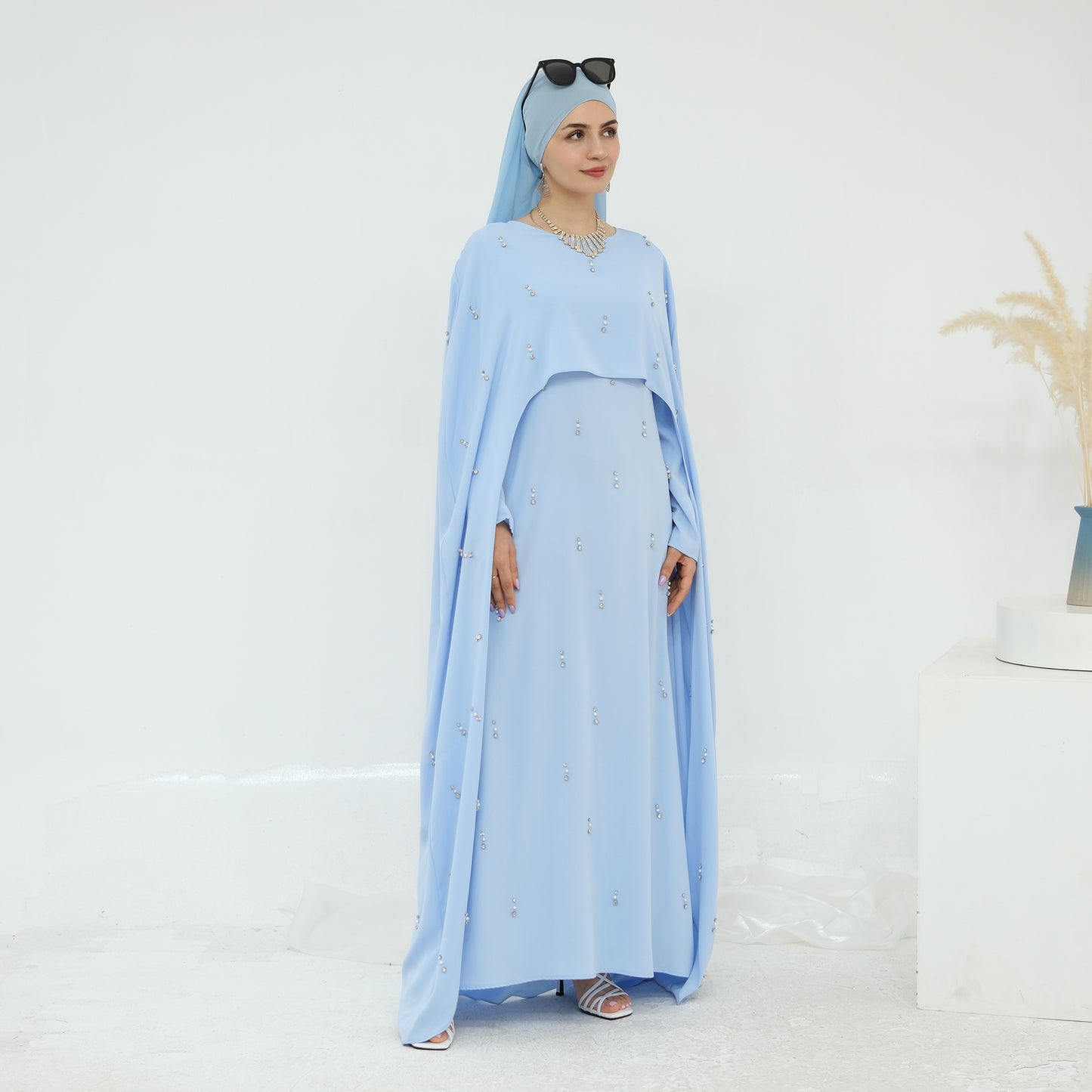 Pink Cape Modest Maxi Dress