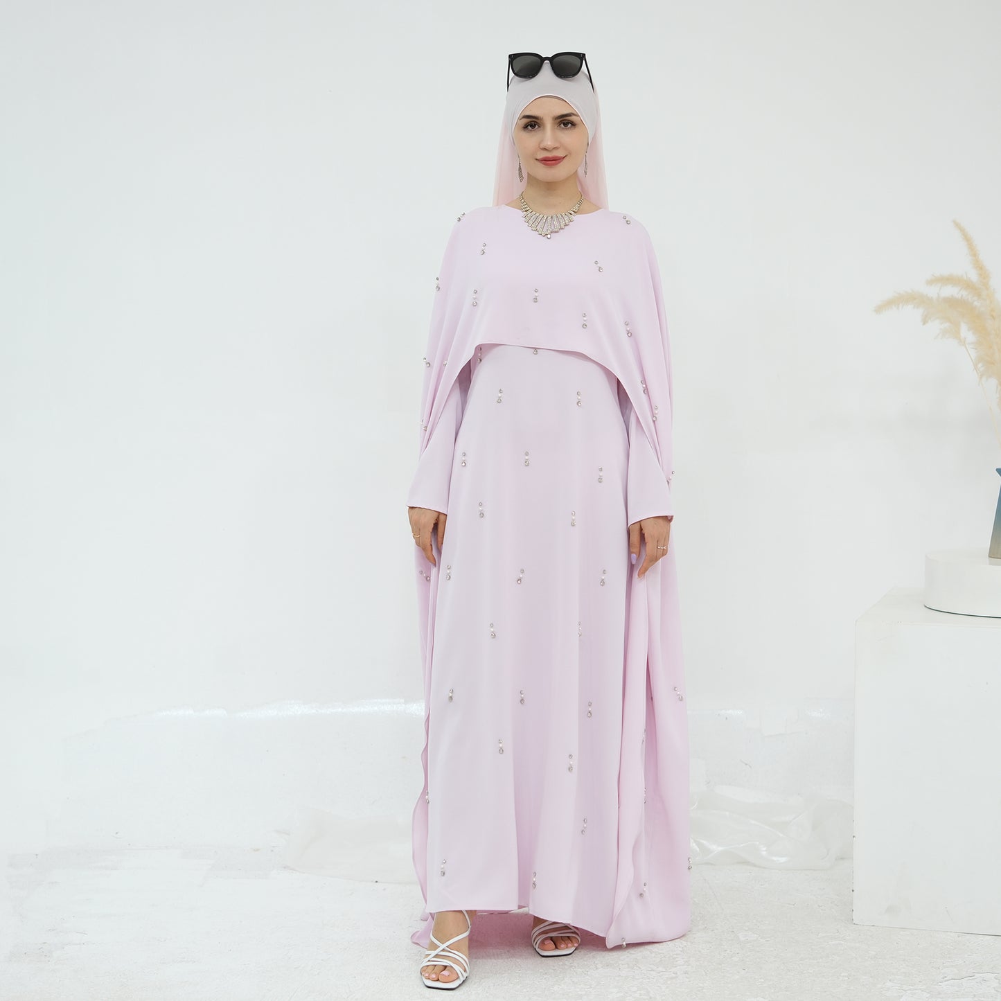 Pink Cape Modest Maxi Dress