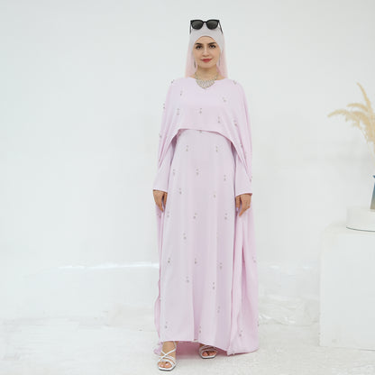 Pink Cape Modest Maxi Dress