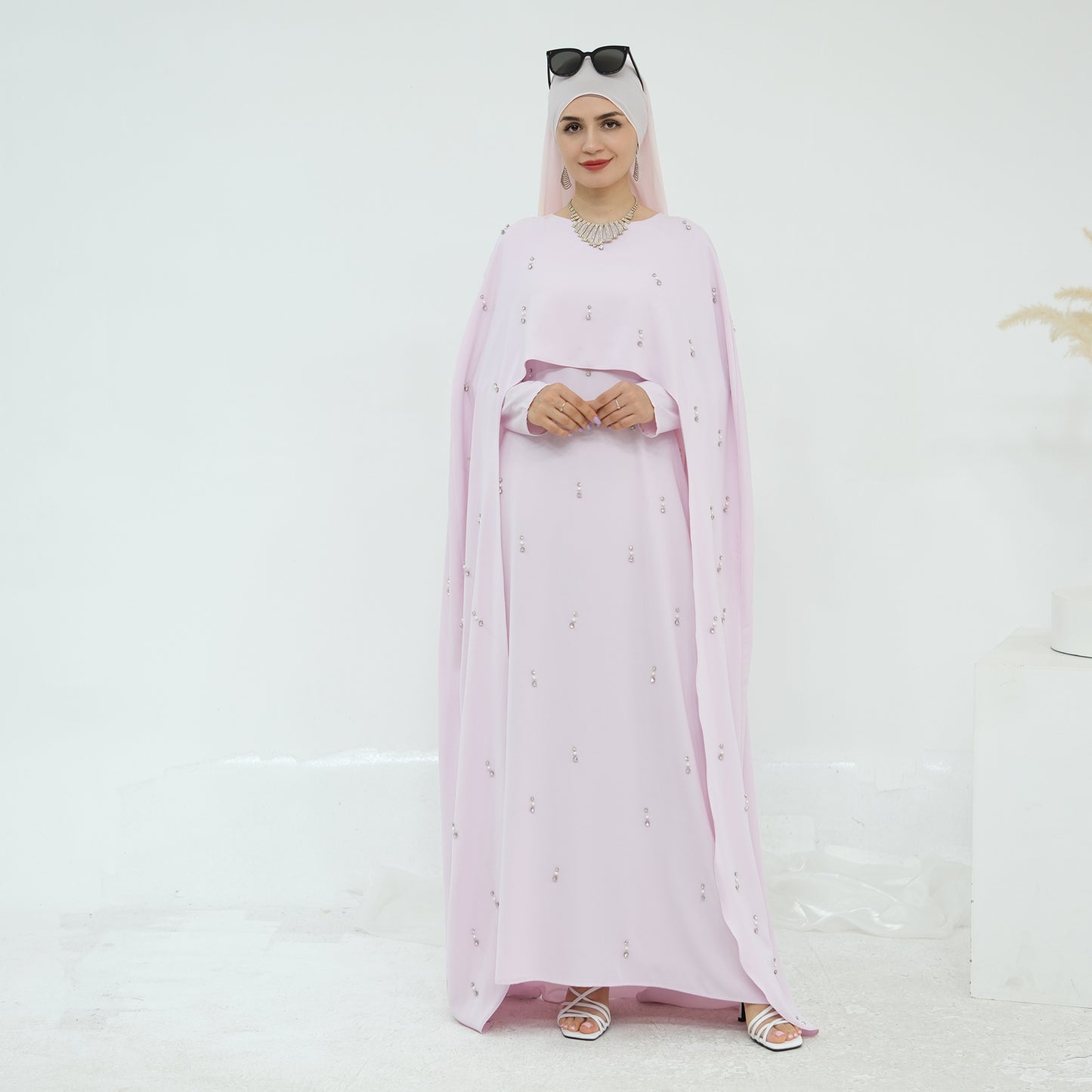 Pink Cape Modest Maxi Dress