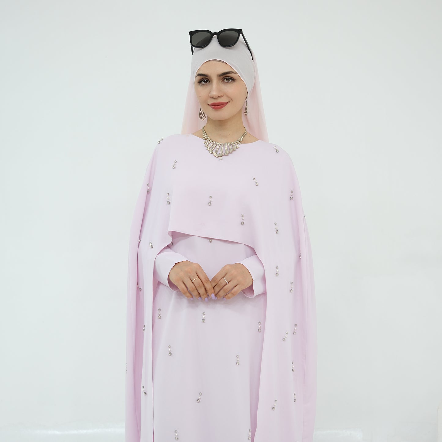 Pink Cape Modest Maxi Dress